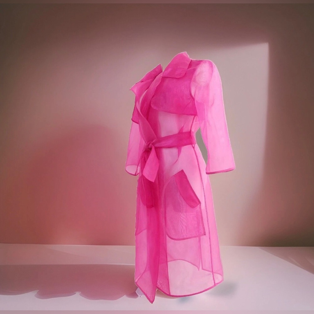 Hot pink organza double breasted trench. Bold, chic dramatic! Size L - Fits M-L